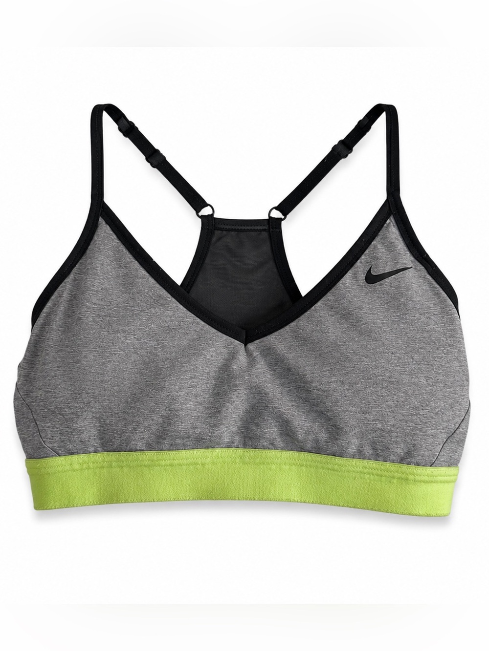 Nike Dri-FIT Sports Bra – Grey & Neon Green, Size M